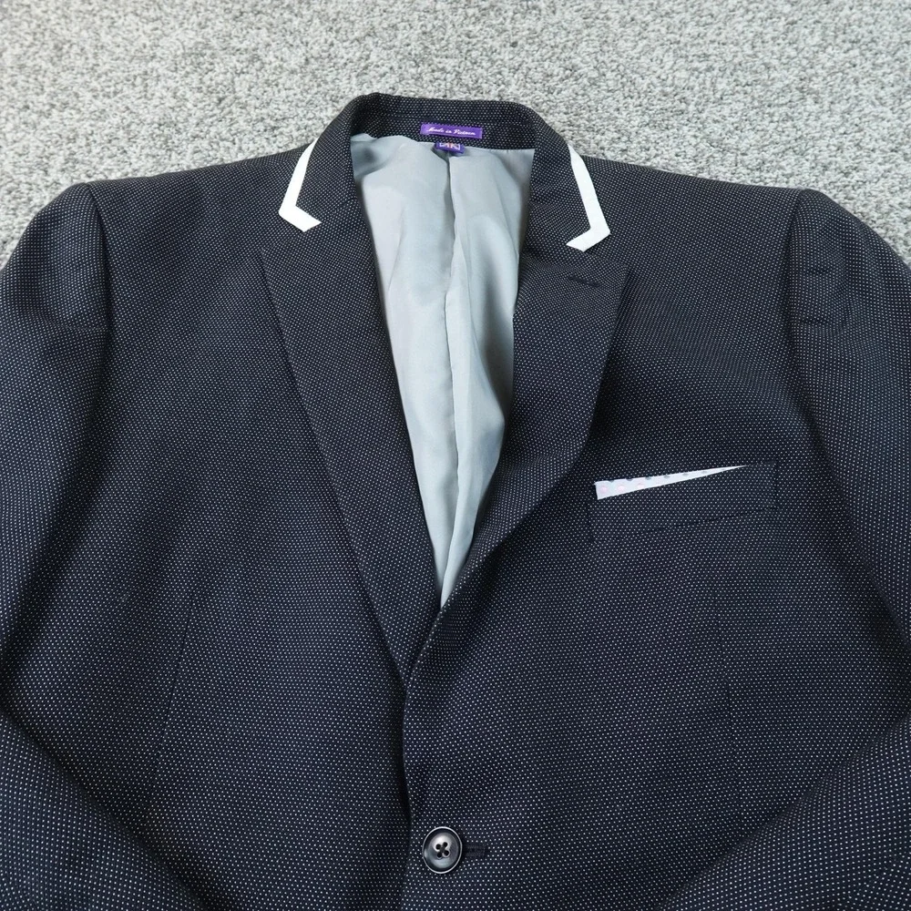 Savile Row Blazer Mens 46 Blue Polka Dot Button Sport Coat Suit Jacket Tip Off